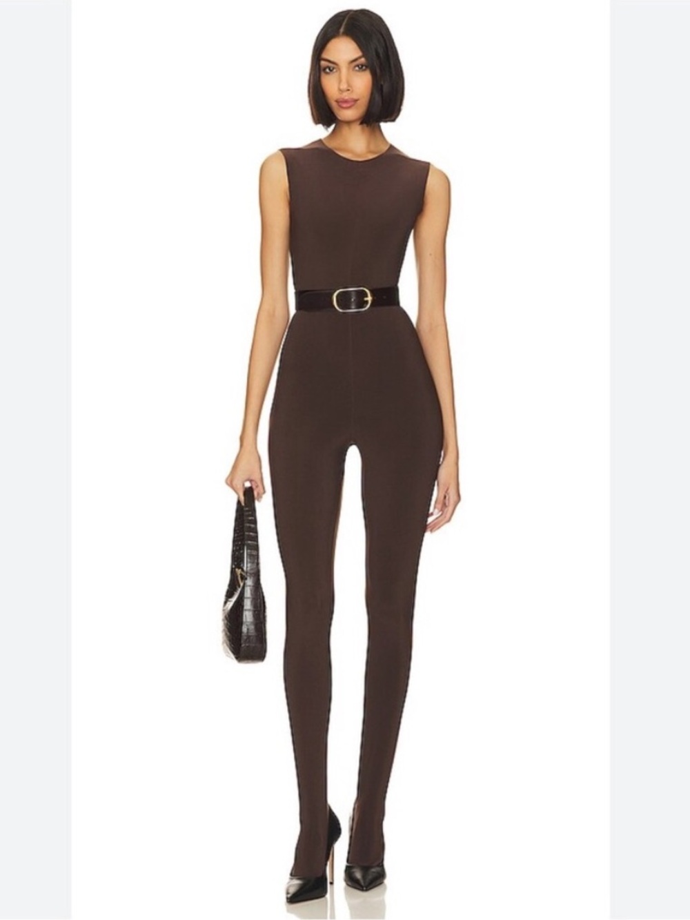 Norma Kamali Brown Sleeveless Catsuit Jumpsuit